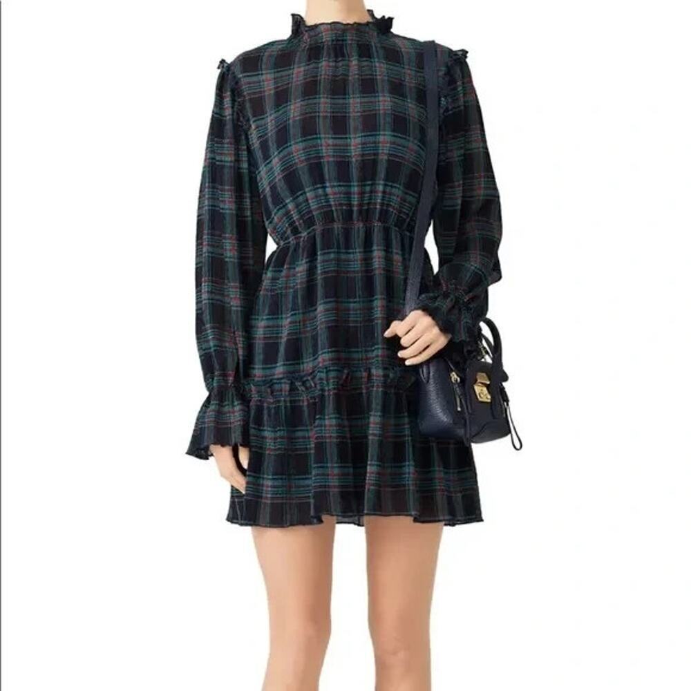 The Fifth Label Plaid Ruffle Mini Dress Womens XL Long Sleeve Elastic Waist